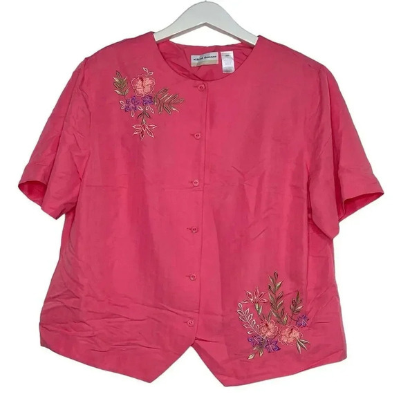 Alfred Dunner 22W salmon pink‎ pants & short sleeve embroidered floral jacket - Picture 4 of 6